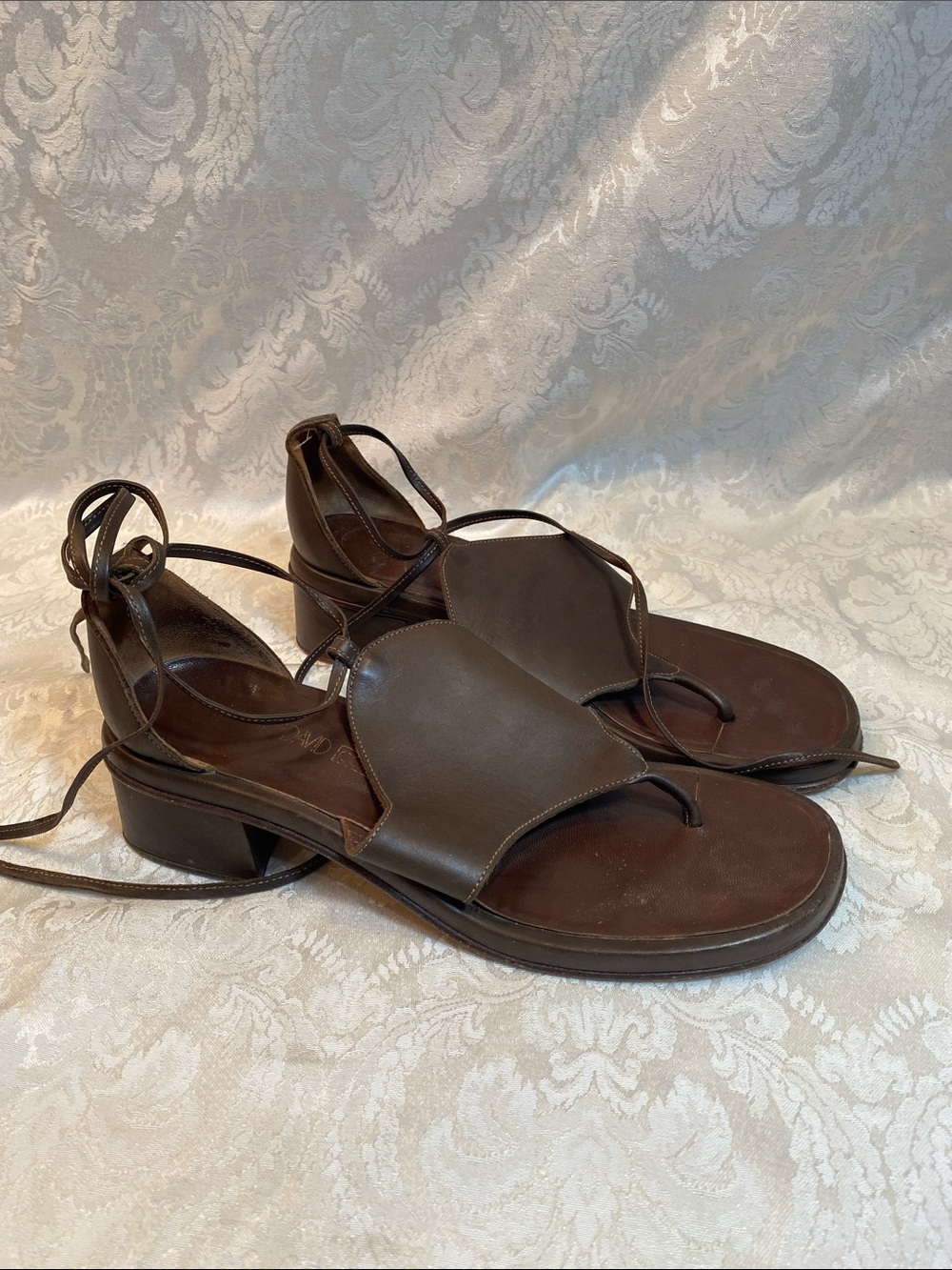 Joan & David Brown Leather Lace-Up Sandals